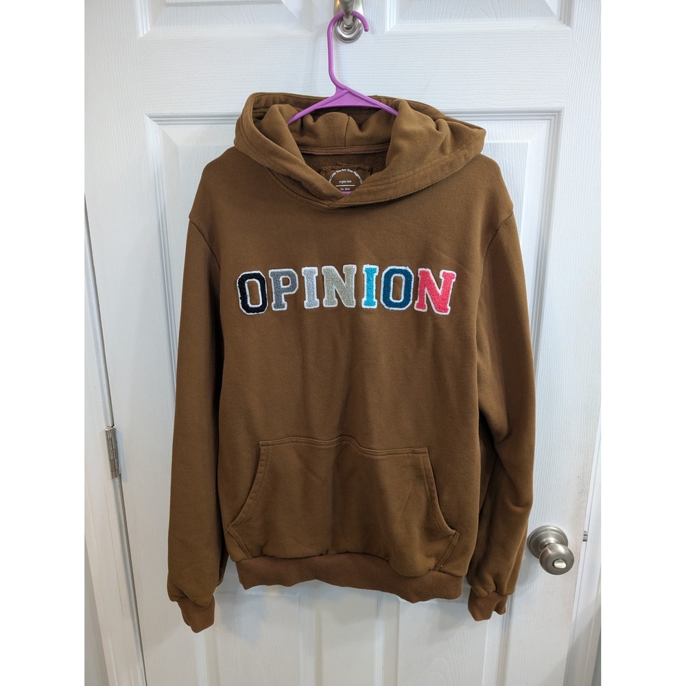 Opinion Hoodie Womens‎ Brown Chenille Patch Pullover Streetwear - Size M